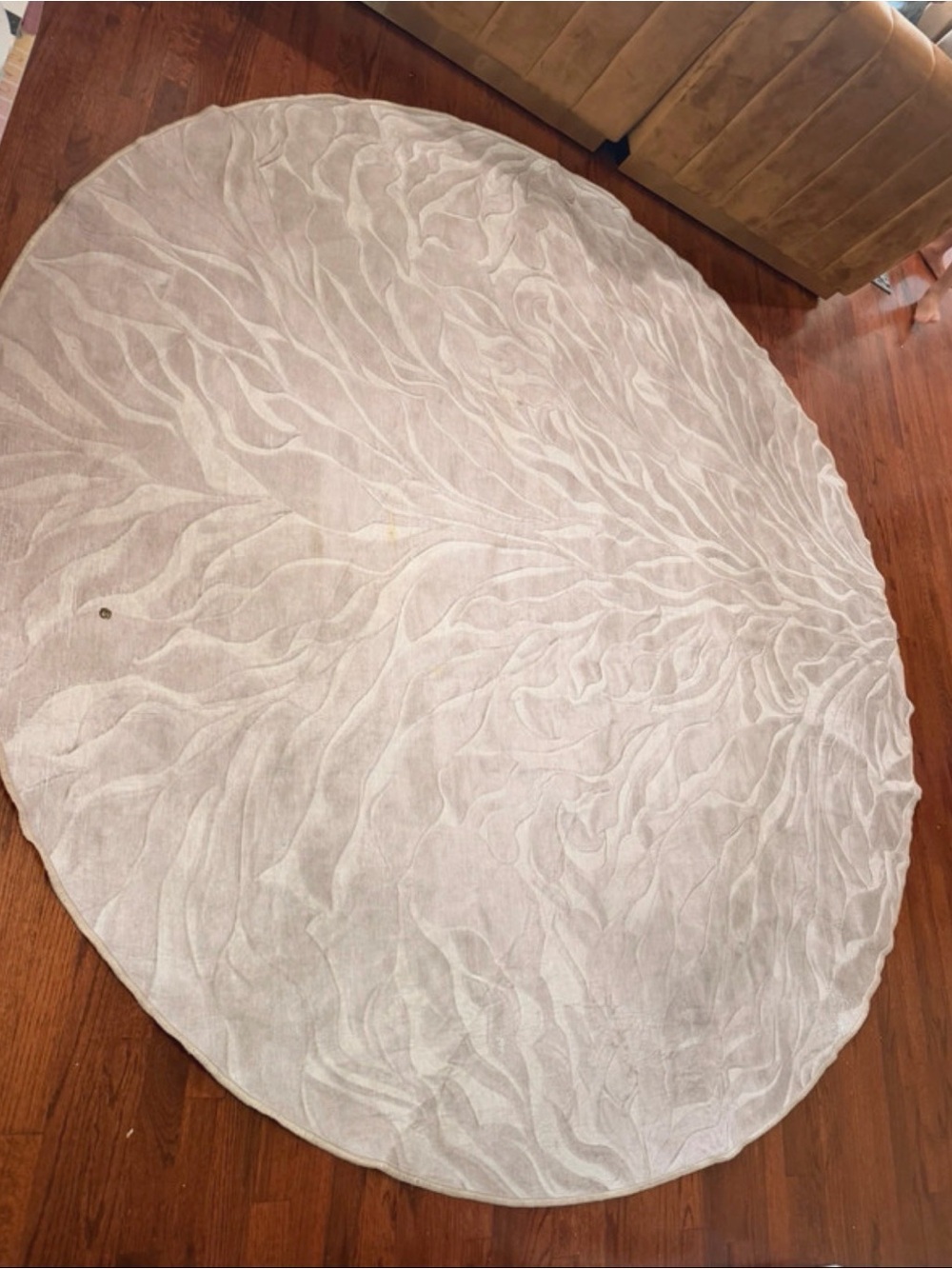 Round Textured Area Rug - Neutral Cream washable - Picture 4 of 5